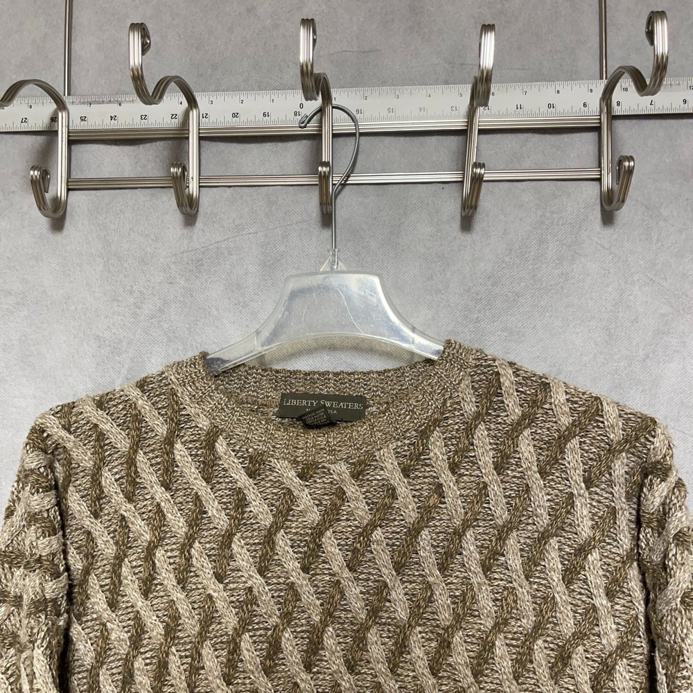 VTG‎ Liberty Sweater Men XL Beige 3D Cable Knit Crew Neck Pullover Grandpa USA